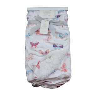 Love Bug White Butterfly Cozy Baby Blanket Sherpa Fleece White Pink Blue NWT